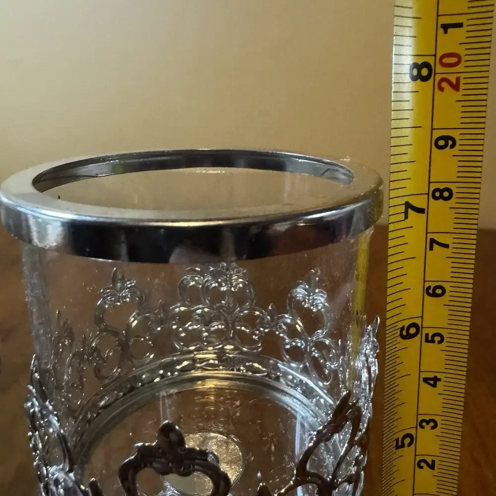 Rhinestone Candle Holders Set of 2 Glass Votive Wedding Table Decor 8”